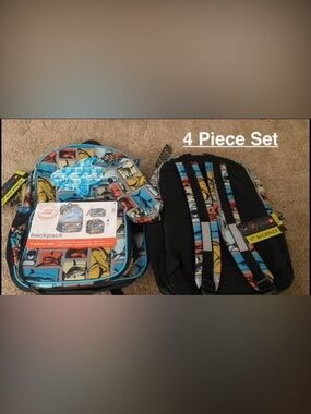 Kids 4 Piece Backpack Set - Colorful Cartoon Print